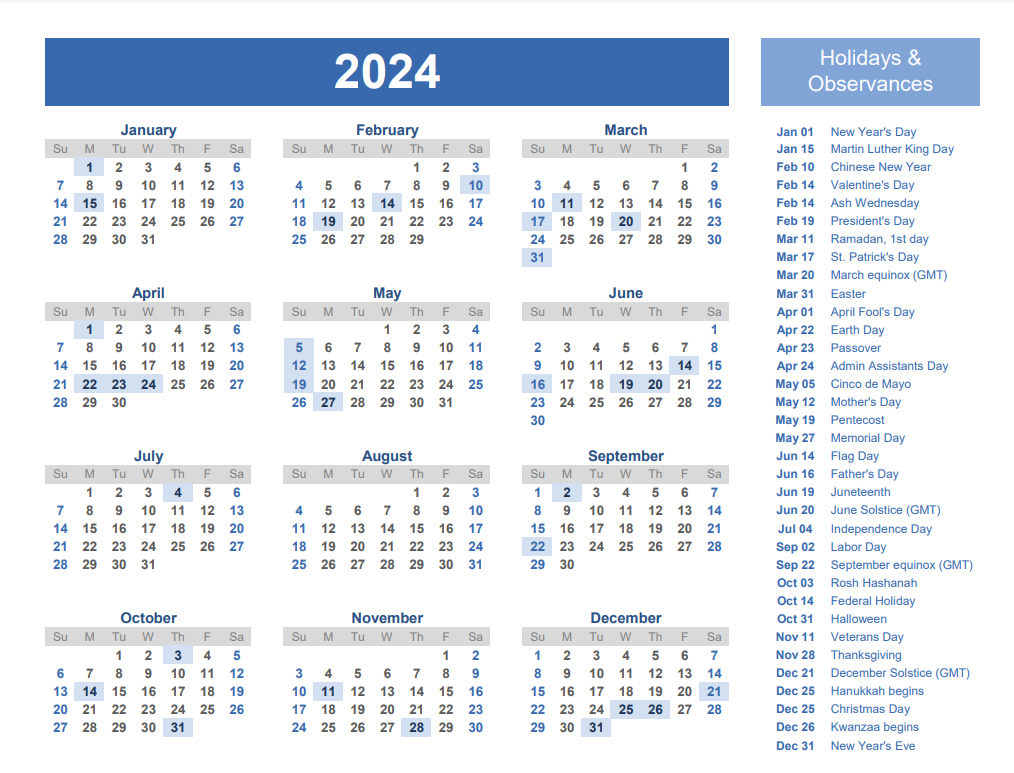 Happy New Year 2024 Calendar