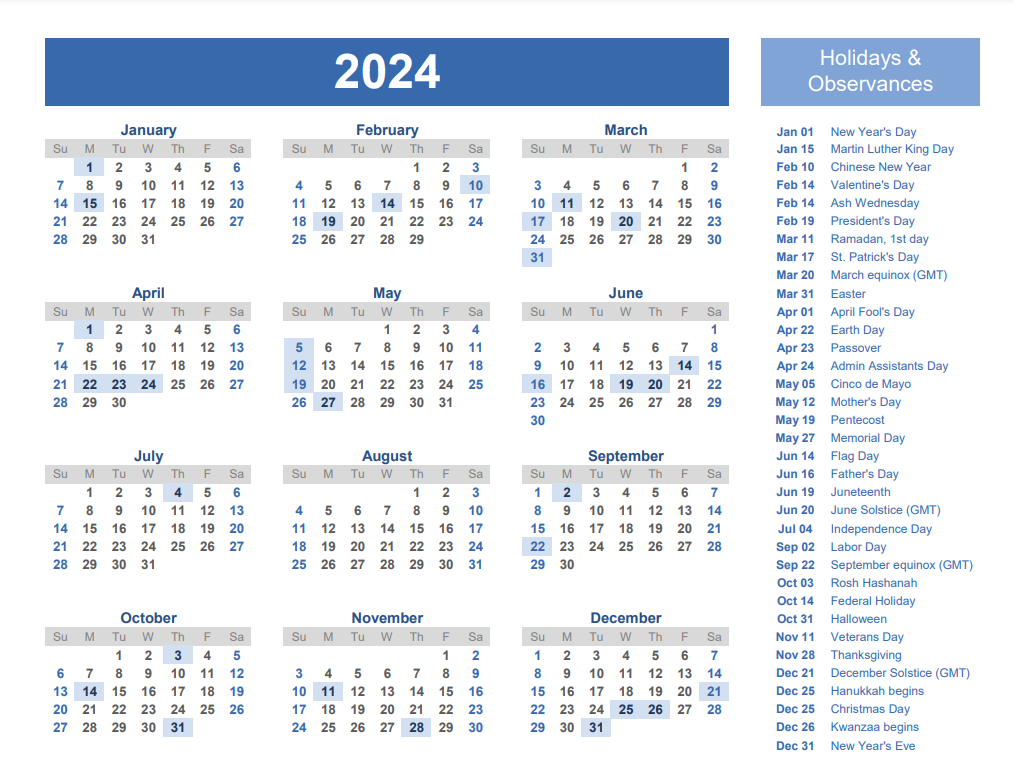 2024 Calendar | Happy New Year 2024 Calendar | All New Year 2024 Events ...